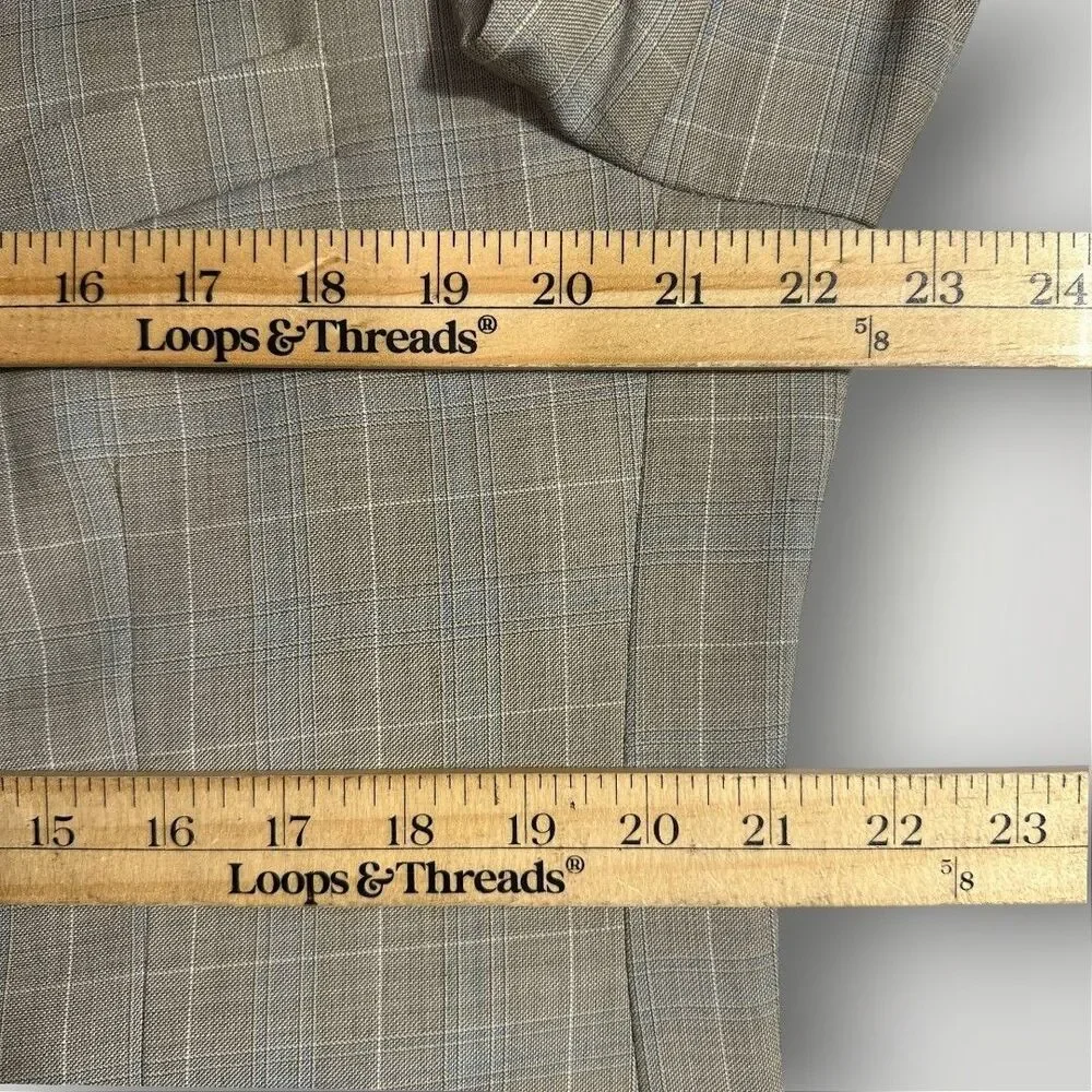PRONTO UOMO Mens Blazer Sport Coat Two Button Jacket Tan/Blue Plaid 44R Wool